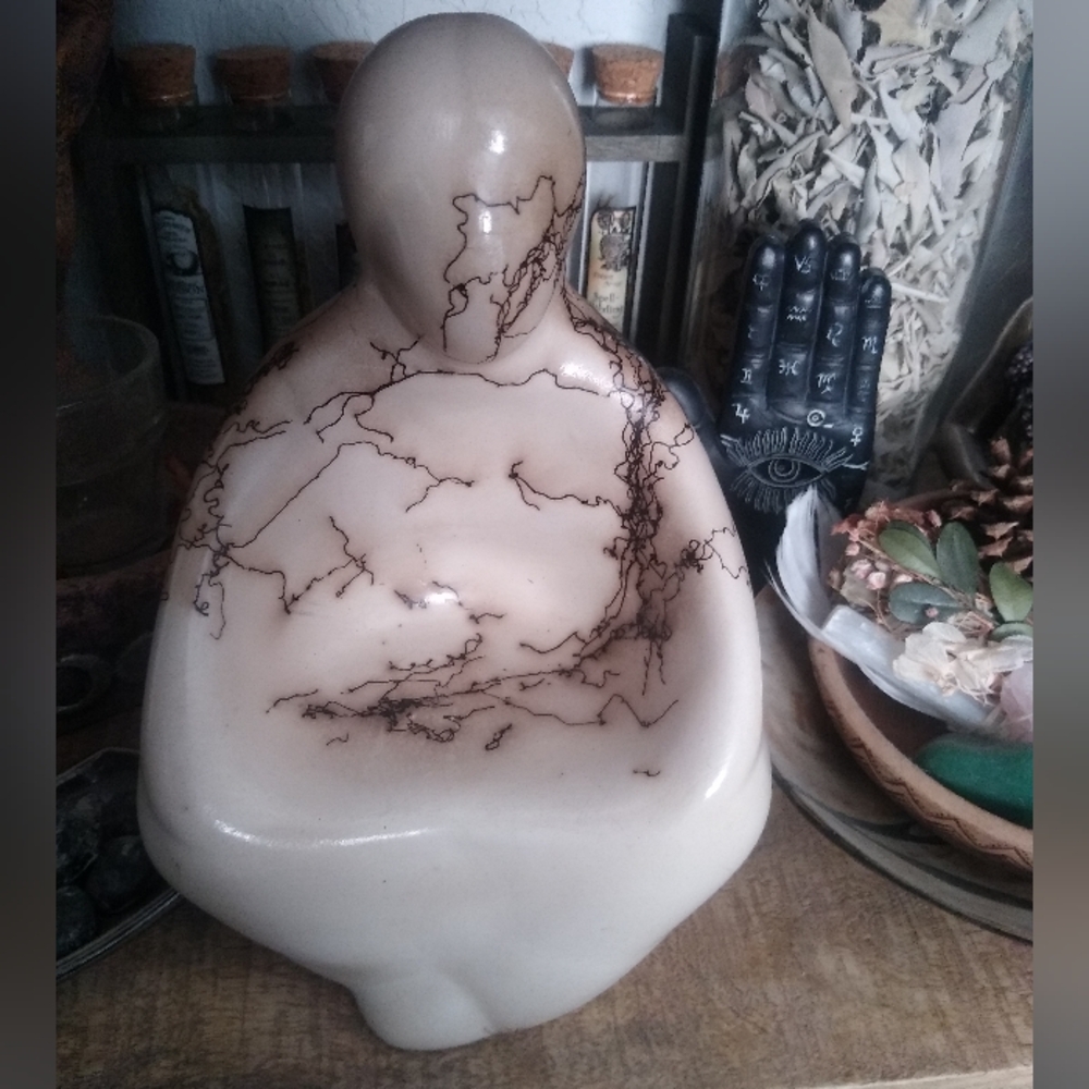 Horsehair pottery Goddess statue blessing bowl candle holder large
